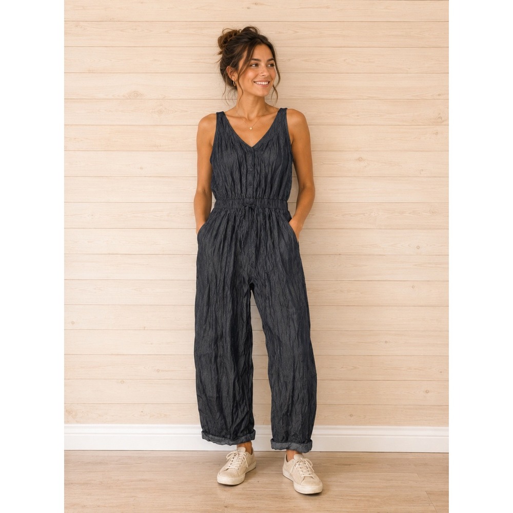 CUPSHE Women's Small Chambray Jumpsuit Romper Sleeveless Wide Leg NWT Blue